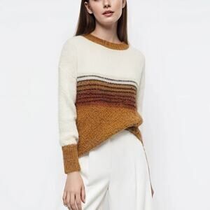 FRNCH Paris Sweater Mohair Blend Women M/ L Colorblock Ombre Stripe Crewneck